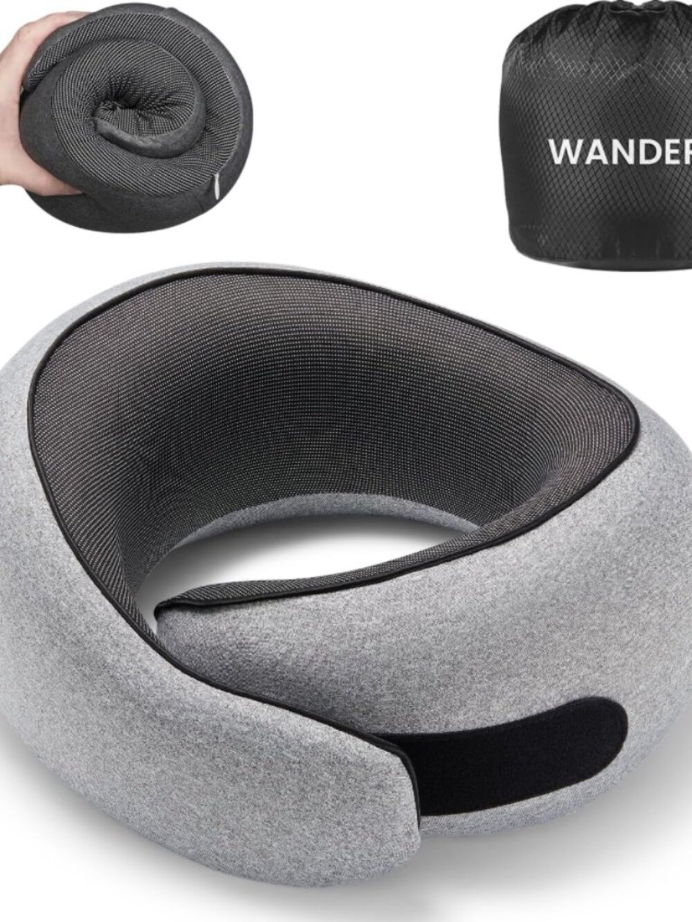 WANDER PLUS Neck Pillow Pure Memory Foam Wander+ Travel Pillow Gray NWT